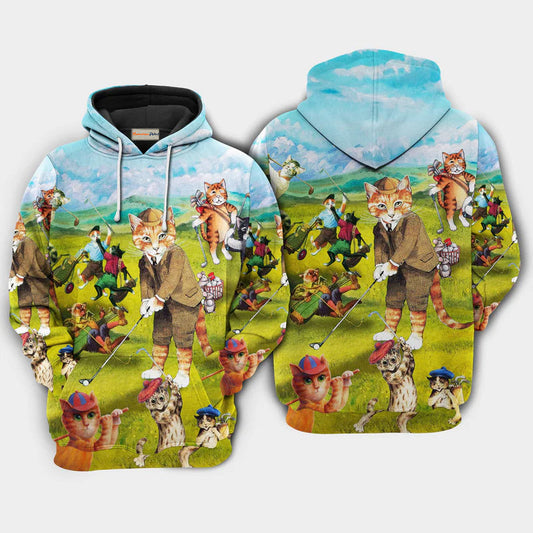 Funny Cats Play Golf Hoodie For Hobby Lovers Seasonal Outings And Gift Giving