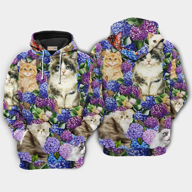Purple Cats Flowers Lovely Hoodie For Travel Days Outdoor Events And Thoughtful Gifts