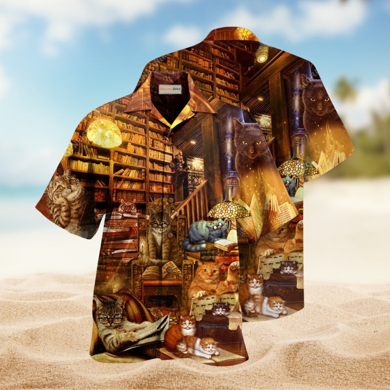 Cats Read Books Hawaiian Shirt For Summer Vacation, Beach Travel, And Casual Wear