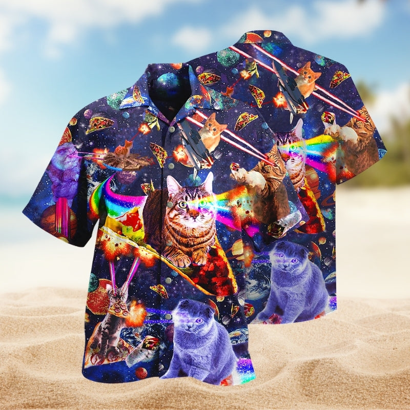 Cats Ride Food Space Hawaiian Shirt For Coastal Travel, Casual Events, And Comfortable Summer Wear
