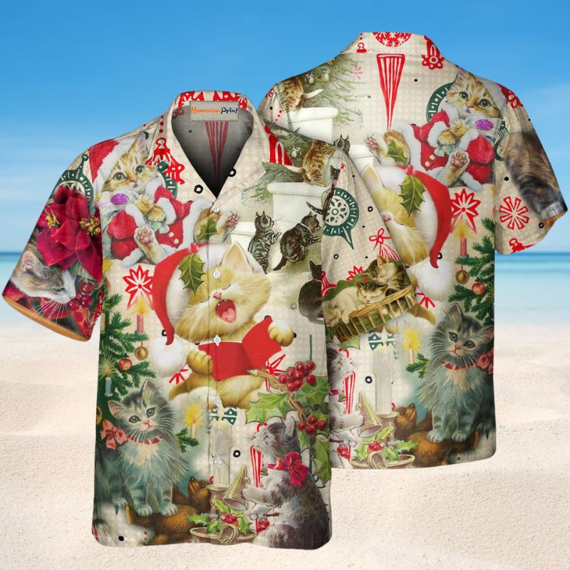 Cats Sing Christmas Song Hawaiian Shirt For Island Vacations, Resort Wear, And Relaxed Seasonal Style