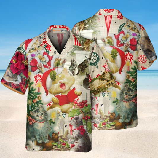 Cats Sing Christmas Song Hawaiian Shirt For Island Vacations, Resort Wear, And Relaxed Seasonal Style