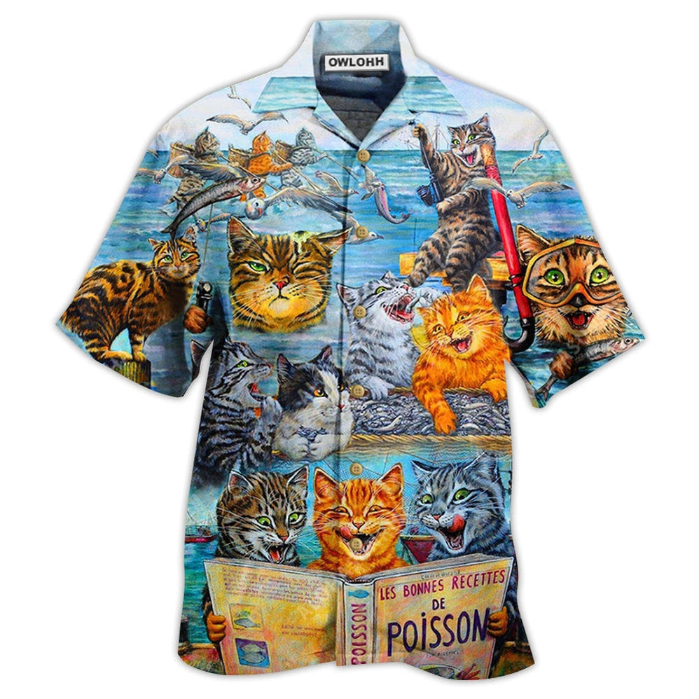 Cat Taught Man Fish Bring Hawaiian Shirt Design View For Casual Summer Styling