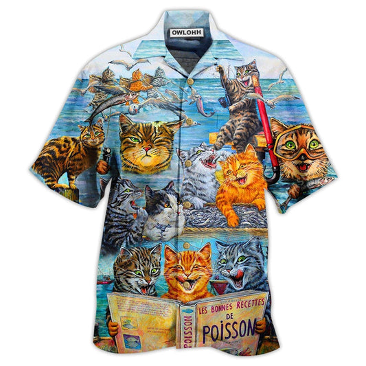 Cat Taught Man Fish Bring Hawaiian Shirt Design View For Casual Summer Styling