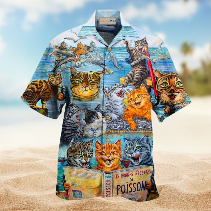 Cats Taught Man To Fish And Bring It To Them Hawaiian Shirt For Summer Vacation Beach Travel And Relaxed Casual Wear
