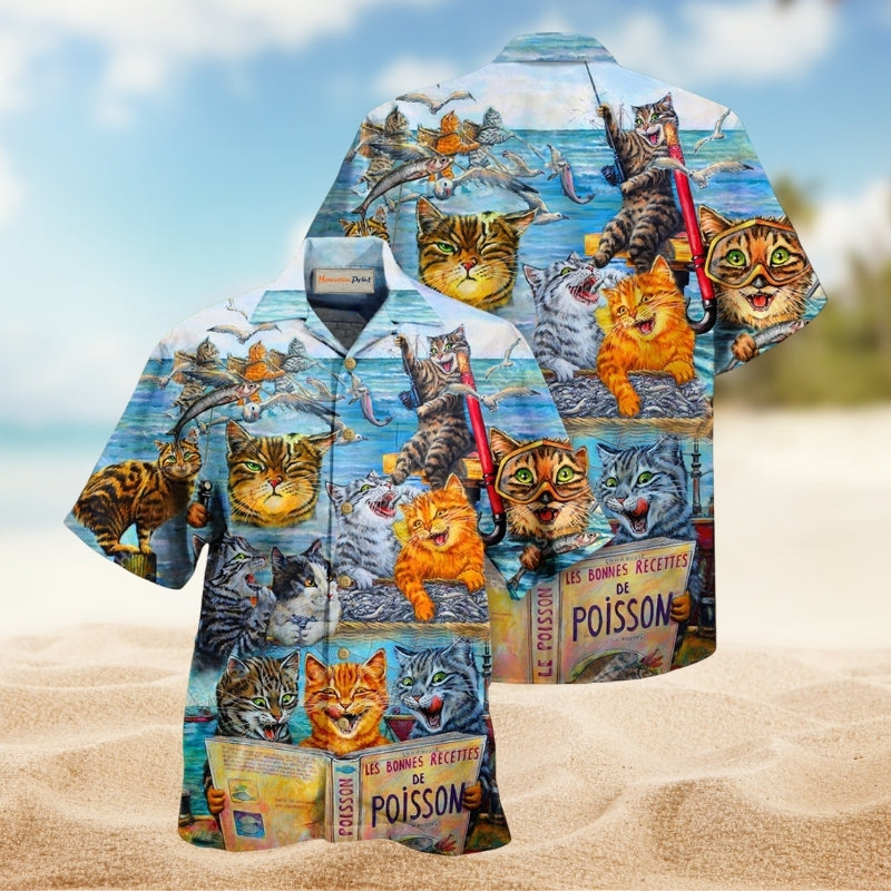 Cats Taught Man To Fish And Bring It To Them Hawaiian Shirt For Summer Vacation Beach Travel And Relaxed Casual Wear