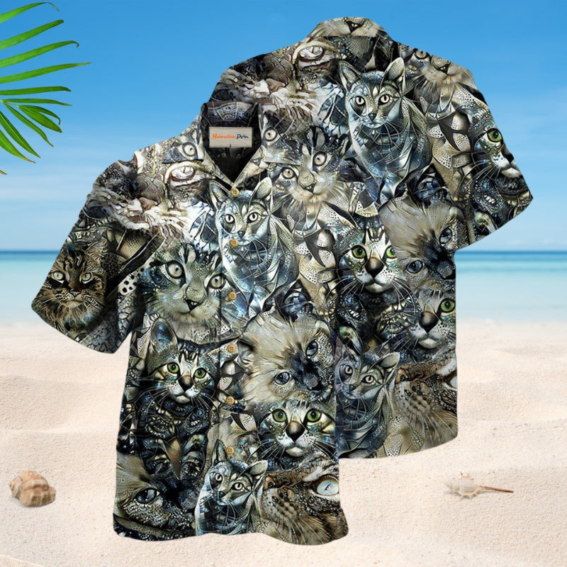 Vintage Floral Cats Neutral Hawaiian Shirt For Animal Lovers, Beach Travel, And Casual Summer Style