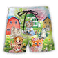 Cat And Flowers Cozy Home Beach Shorts Design View For Summer Events And Coastal Getaways