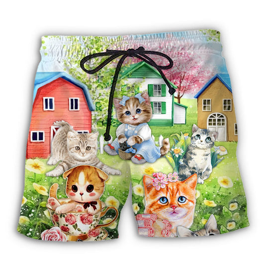 Cat And Flowers Cozy Home Beach Shorts Design View For Summer Events And Coastal Getaways