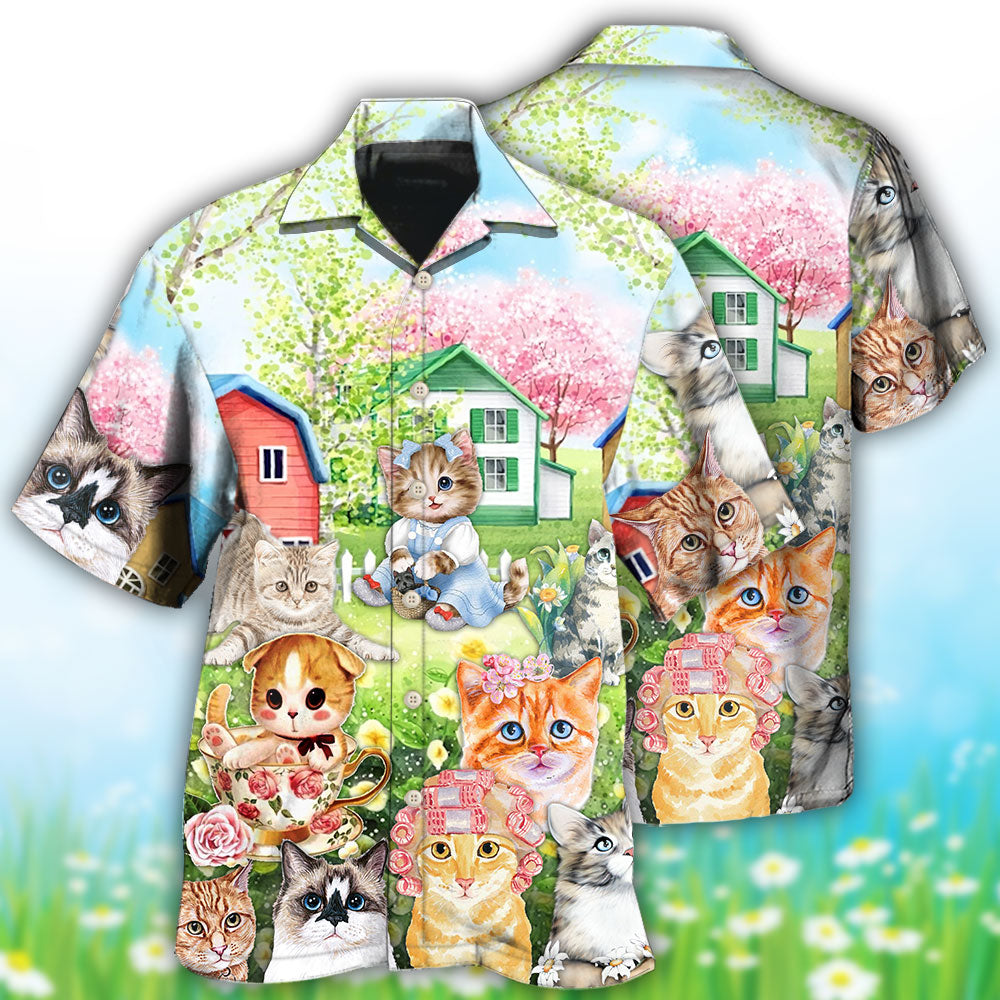 Creative Floral Cats Home Hawaiian Shirt For Nature Fans, Resort Trips, And Comfortable Warm Weather Wear