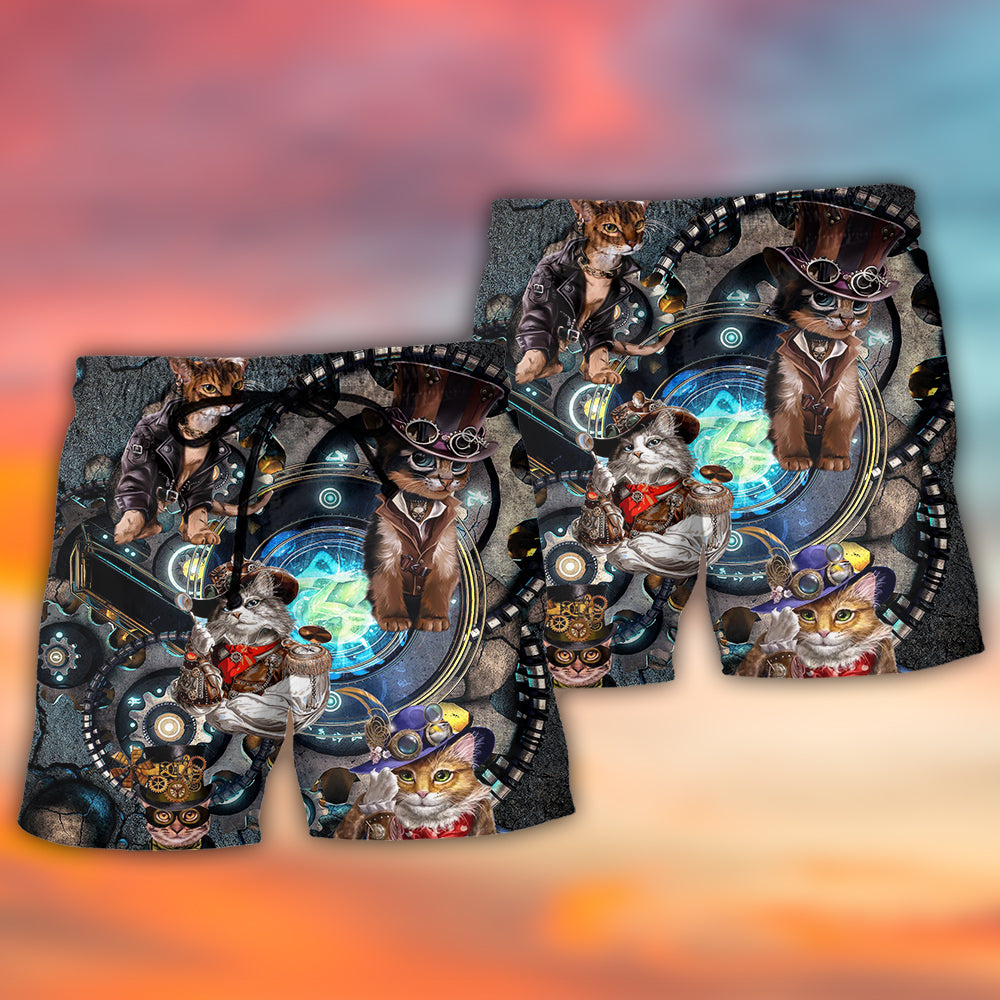Cat Mechanic Workshop Beach Shorts Design Detail For Resort And Beach Day Style