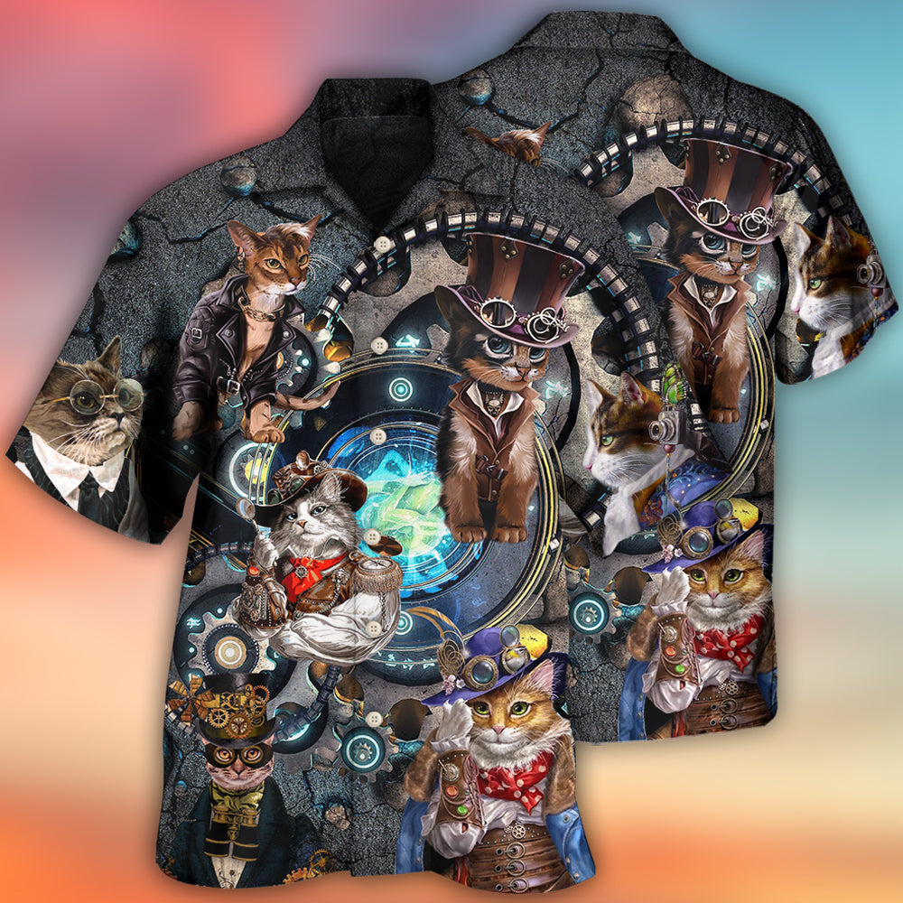 Cat And Mechanic Hawaiian Shirt With All Over Print For Coastal Trips Outdoor Events And Relaxed Summer Wear
