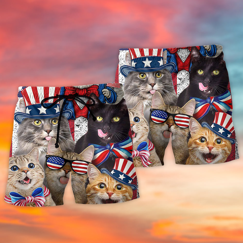 Patriotic Cat Independence Day Beach Shorts For Tropical Getaways And Weekend Adventures