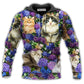 Unisex Hoodie / S Cat Lovely And Purple Flowers - Hoodie - Owls Matrix LTD