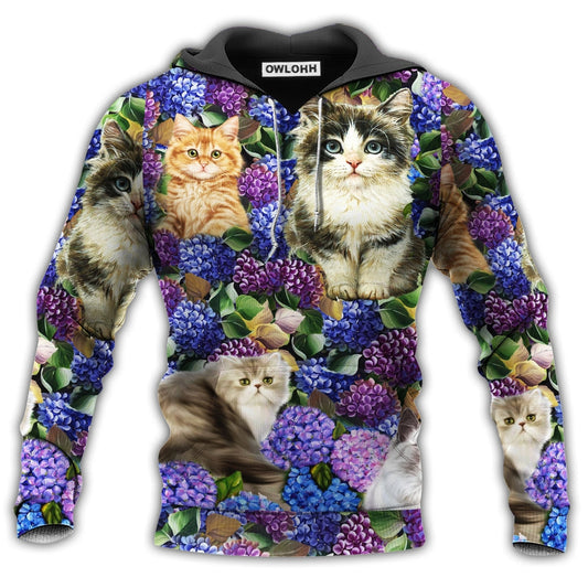Unisex Hoodie / S Cat Lovely And Purple Flowers - Hoodie - Owls Matrix LTD