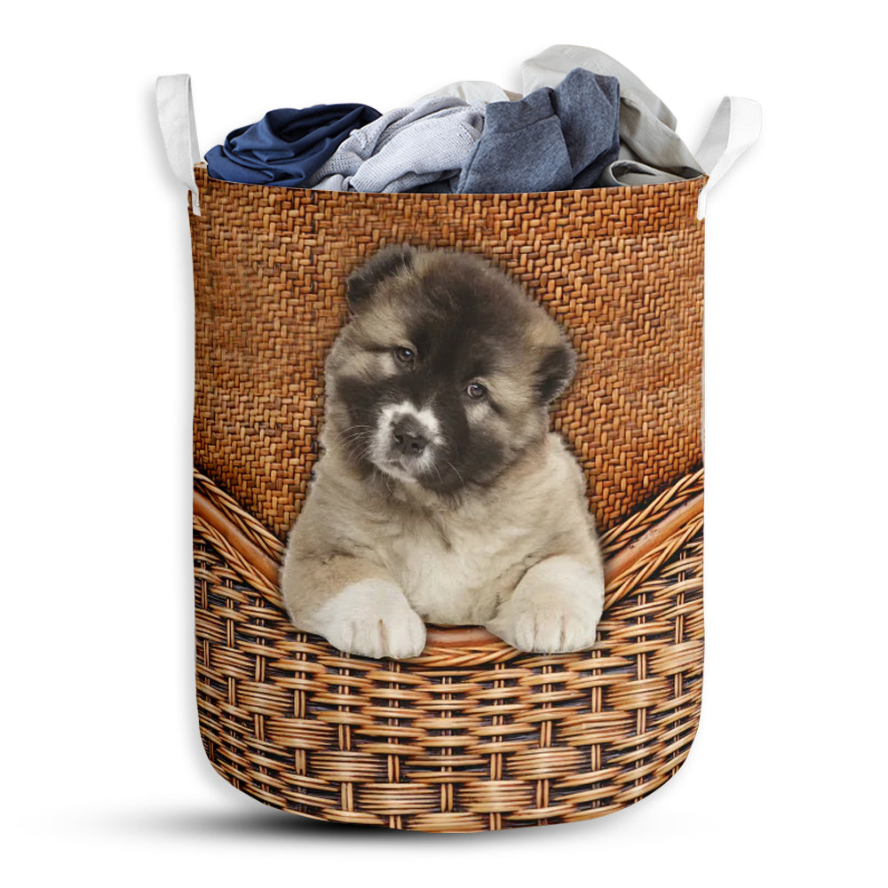 Small Size Caucasian Shepherd Dog Rattan Texture Laundry Basket For Bathroom Bedroom Storage