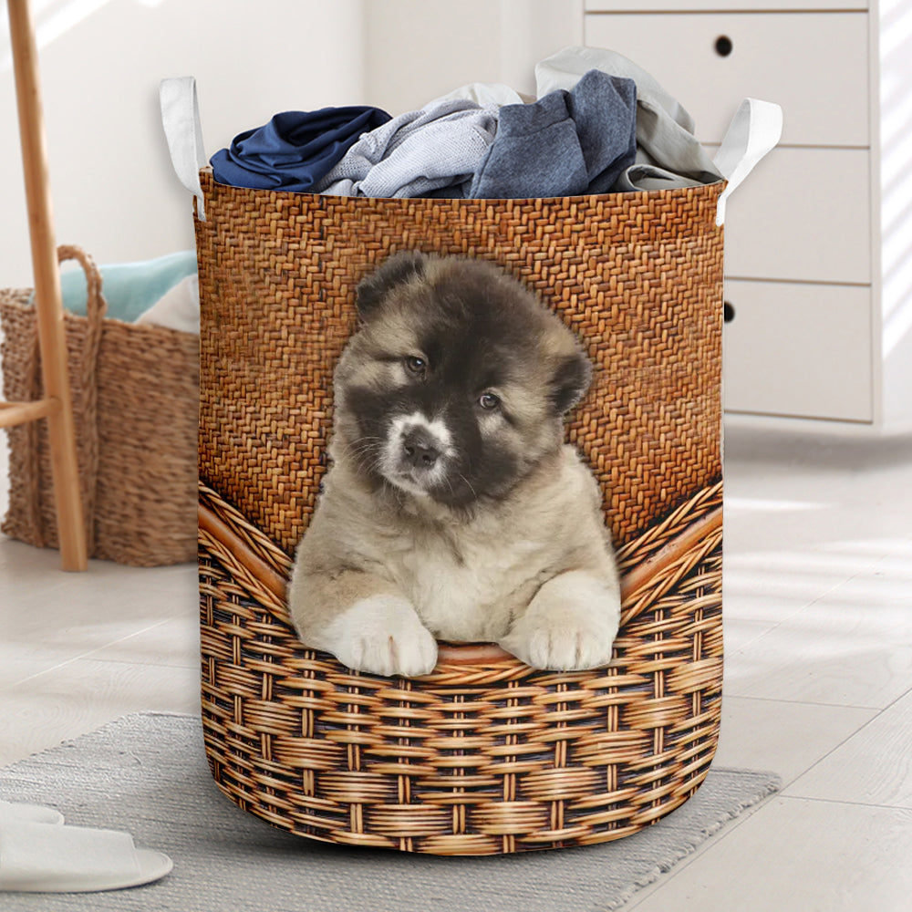 Caucasian Shepherd Dog Rattan Texture Laundry Basket For Room Home Organizer