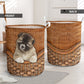 Caucasian Shepherd Dog Rattan Texture Laundry Basket For Nursery Dorm And Home Storage