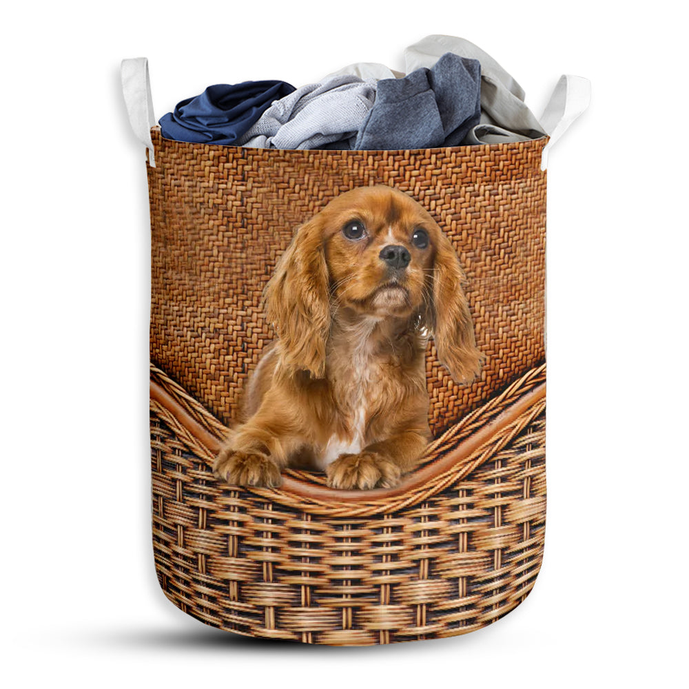 Small Size Cavalier King Dog Rattan Texture Laundry Basket For Bathroom Bedroom Storage