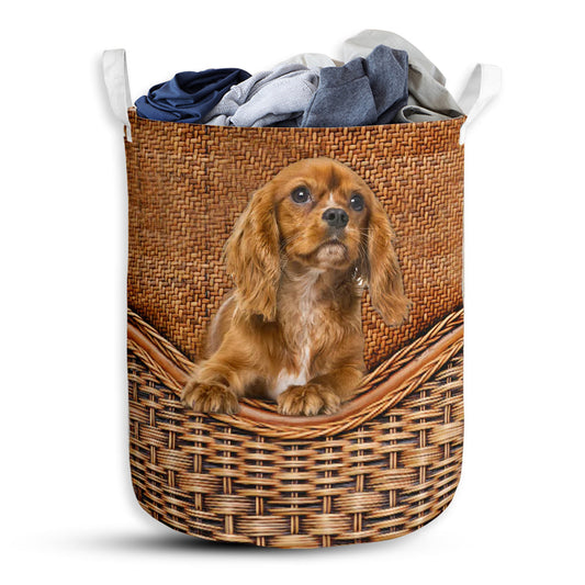 Small Size Cavalier King Dog Rattan Texture Laundry Basket For Bathroom Bedroom Storage