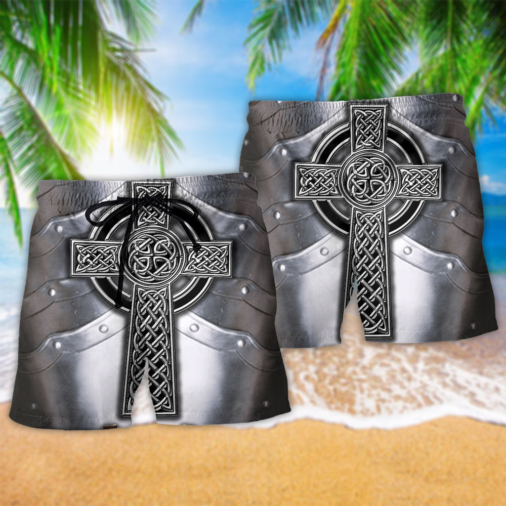 Celtic Metal Armor Beach Shorts Pattern Detail For Relaxed Weekends And Warm Weather Wardrobe