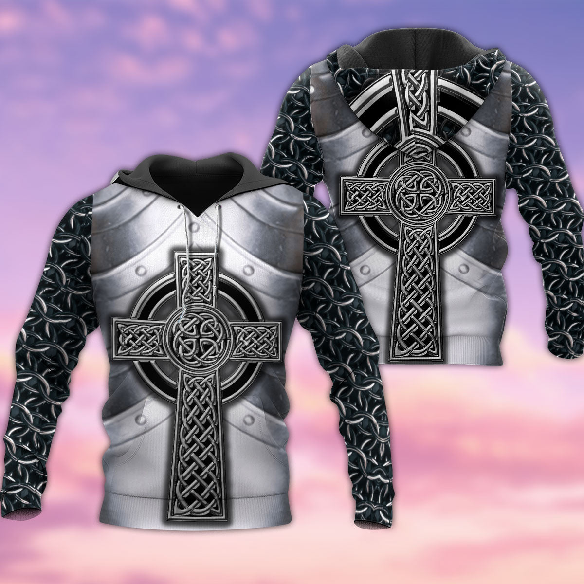 Irish Celtic Armor Metal Hoodie For Casual Activities Seasonal Outings And Gift Ideas