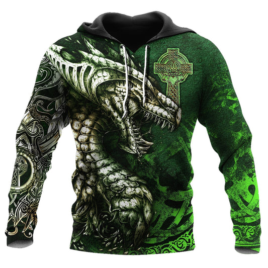 Green Celtic Dragon Tattoo Hoodie For Fantasy Art Lovers Travel Activities And Streetwear