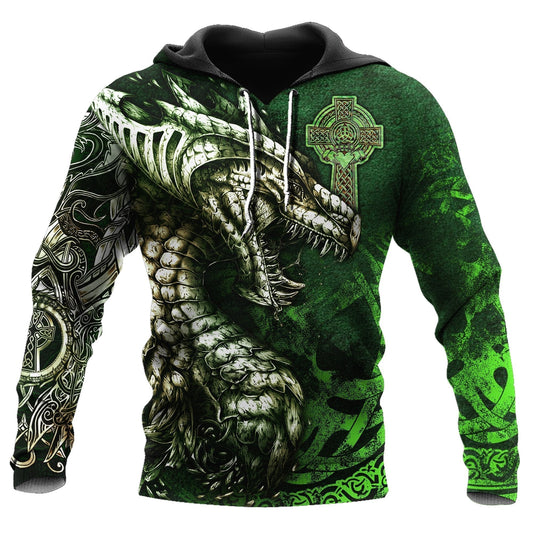 Green Celtic Dragon Tattoo Hoodie For Mythical Themes Daily Outfits And Gift Ideas