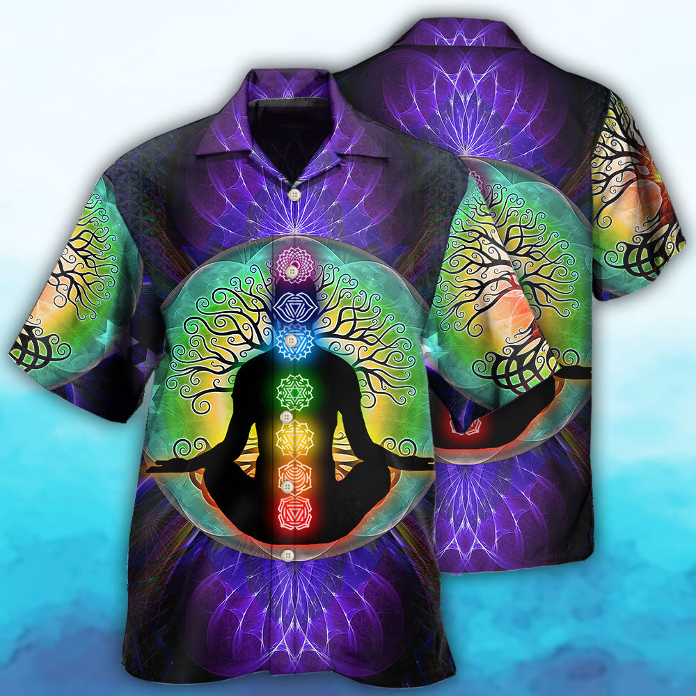 Yoga Chakra Healing Spiritual Hawaiian Shirt For Coastal Travel, Casual Events, And Comfortable Summer Wear