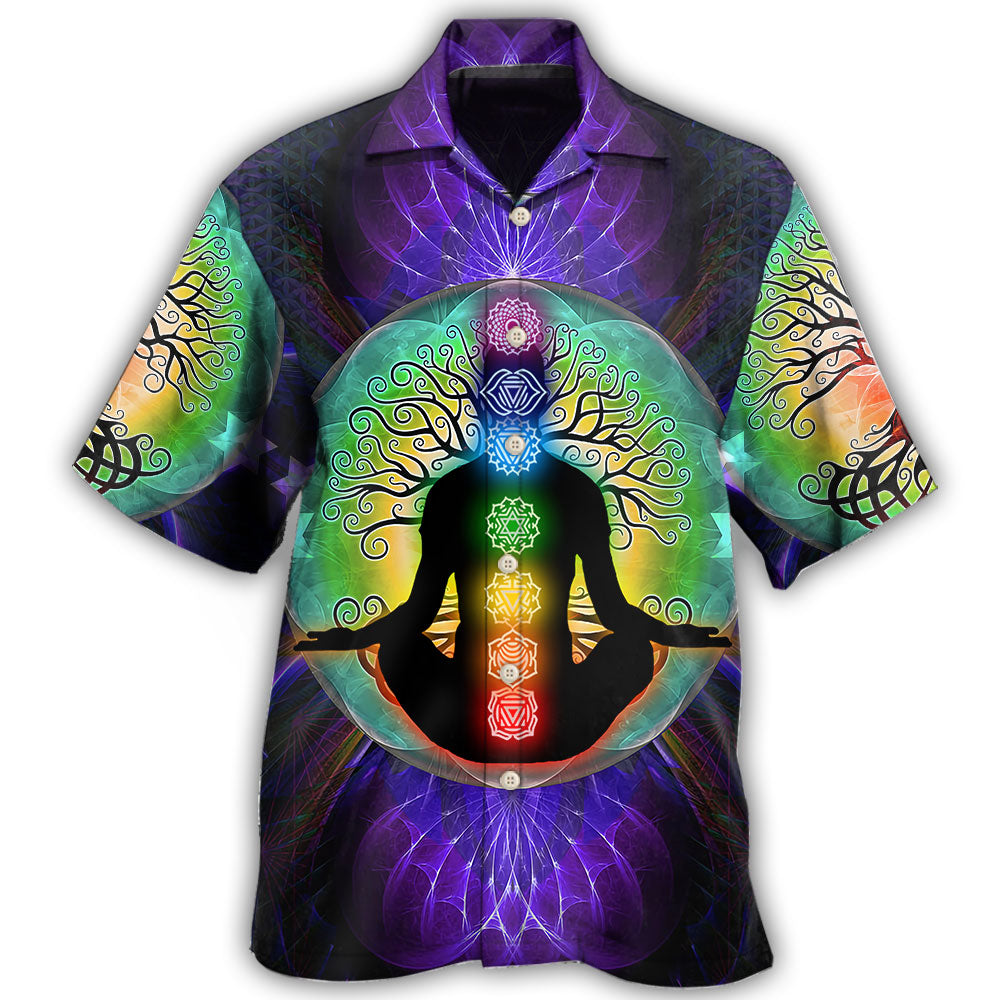 Yoga Chakra Healing Spiritual Hawaiian Shirt For Coastal Travel, Casual Events, And Comfortable Summer Wear