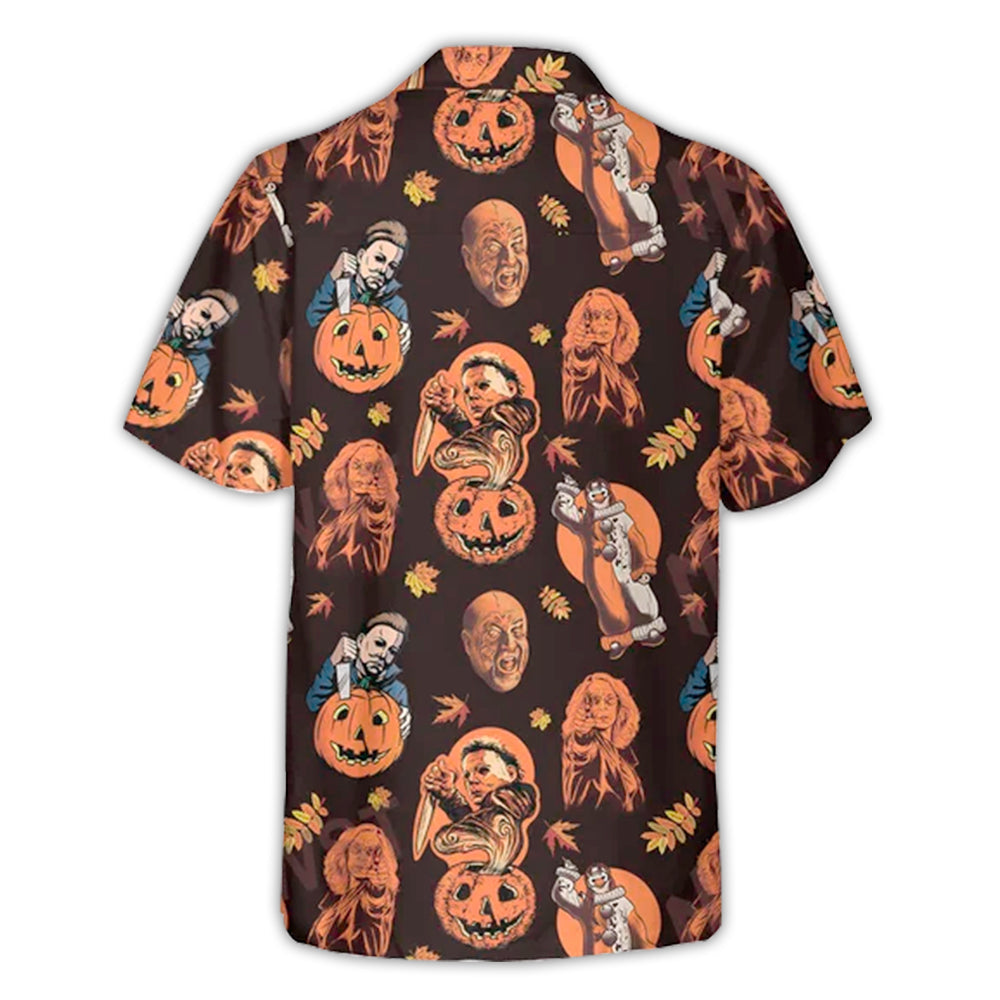 Halloween Spooky Classic Tropical Character Hawaiian Shirt Button Front Artwork For Vacation Style