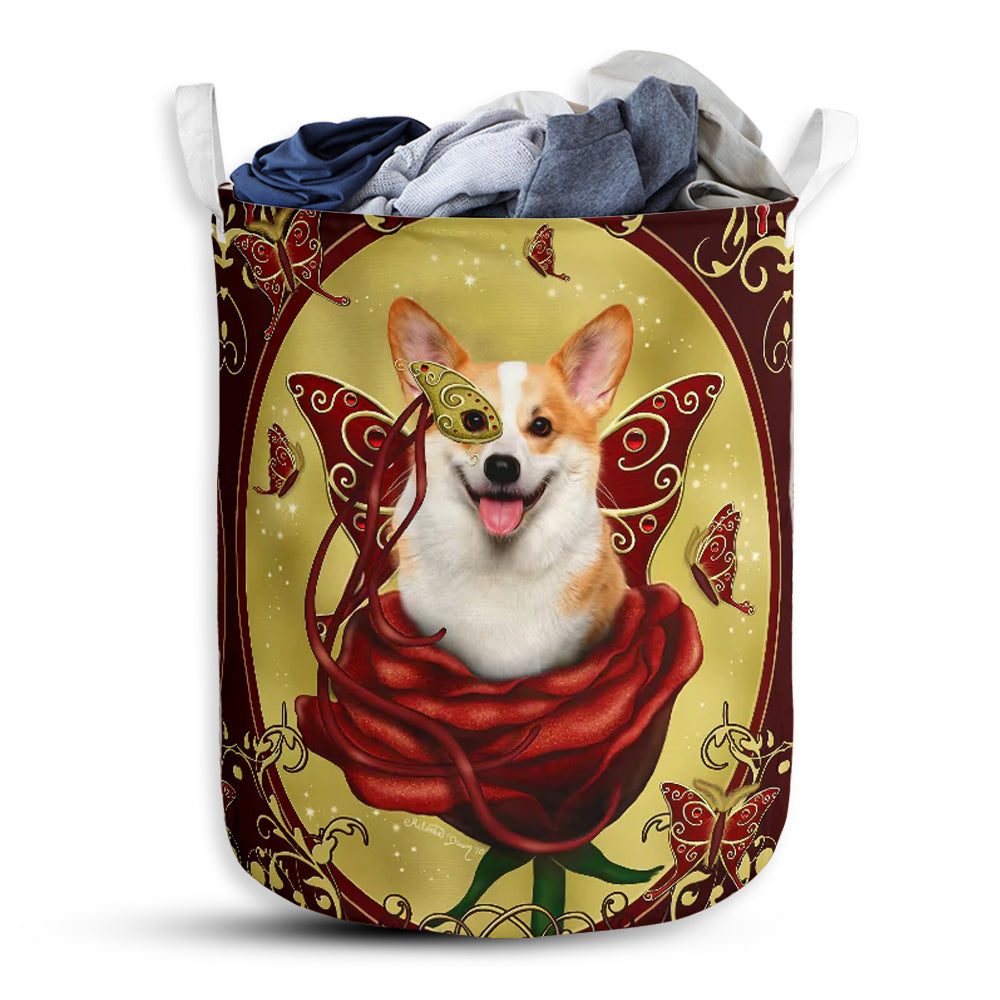 Small Size Corgi Charming Corgi Rose Laundry Basket For Bathroom Bedroom Storage
