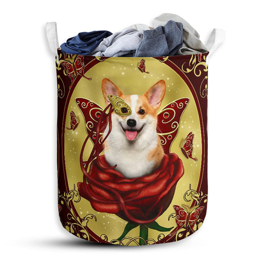 Small Size Corgi Charming Corgi Rose Laundry Basket For Bathroom Bedroom Storage