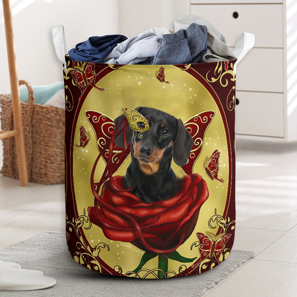 Dachshund Charming Rose Butterfly Laundry Basket For Room Home Organizer