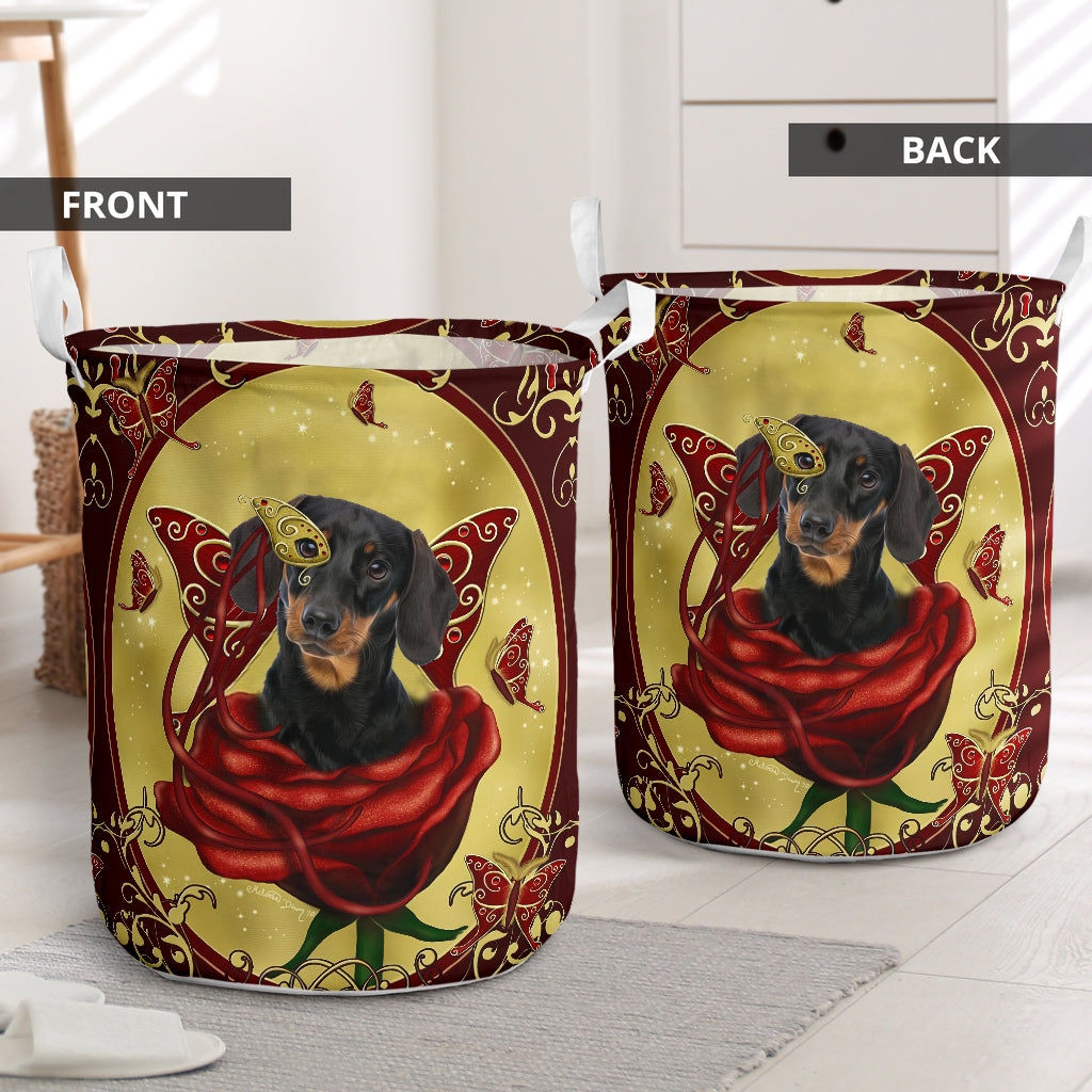 Dachshund Charming Rose Butterfly Laundry Basket For Nursery Dorm And Home Storage