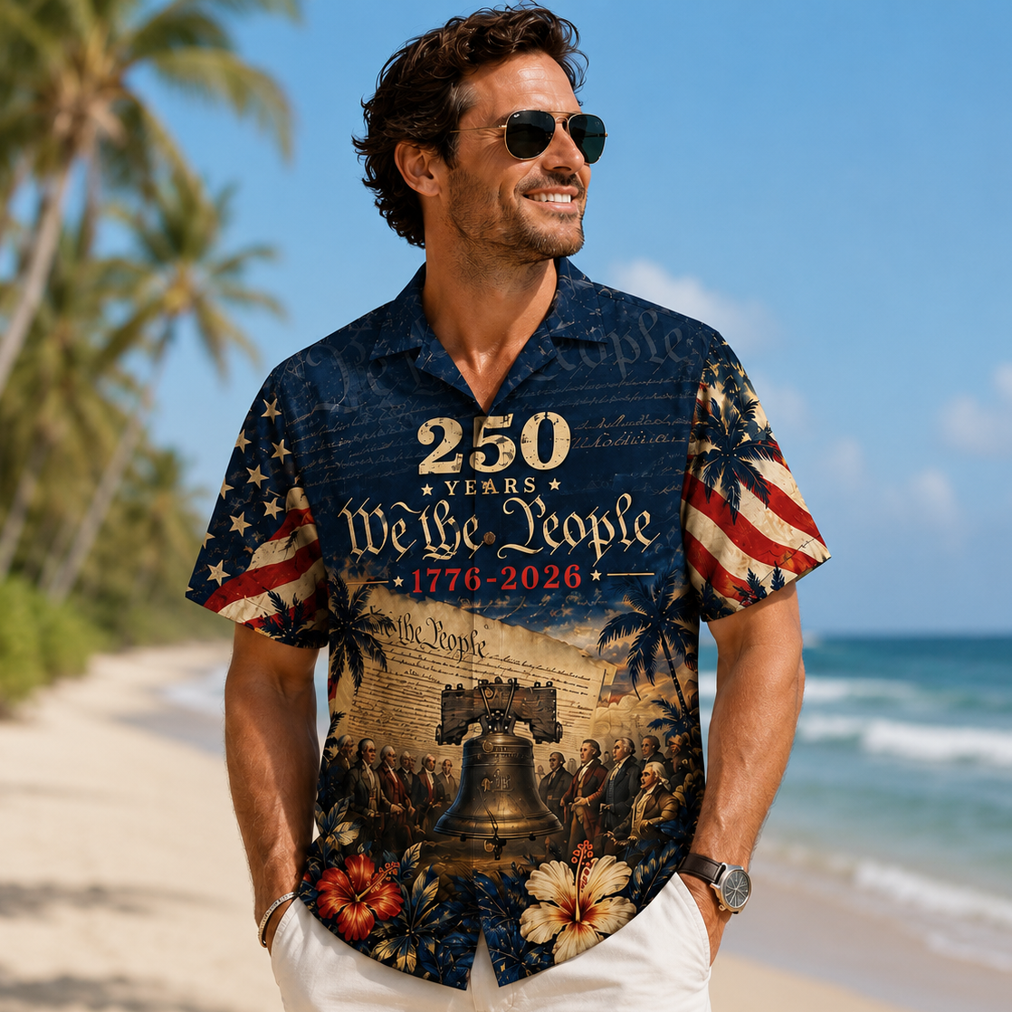 American Independence 250th Anniversary 1776 2026 Liberty Bell Hawaiian Shirt For Resort Escape And Comfortable Travel Wear