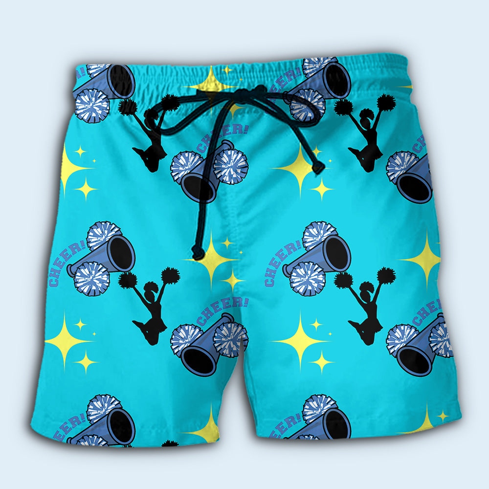 Cheerleading Blue Artistic Beach Shorts Design Detail For Resort And Beach Day Style