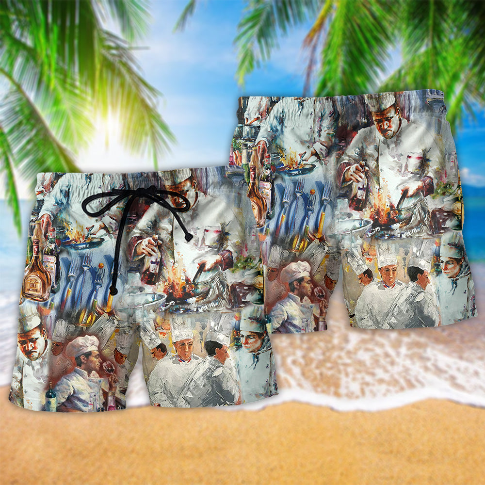 Chef Knives Beach Shorts Pattern Detail For Vacation Style And Laid Back Daily Wear