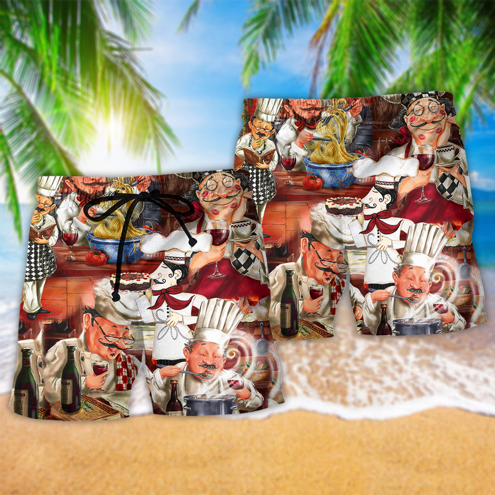 Chef Cooking Beach Shorts Pattern Detail For Warm Weather Comfort And Comfortable Resort Style