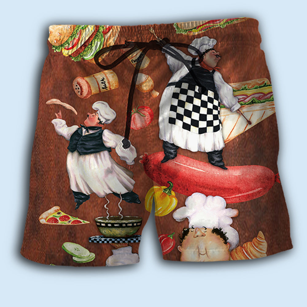 Funny Chef Food Lover Beach Shorts Design View For Poolside Relaxation And Holiday Trips
