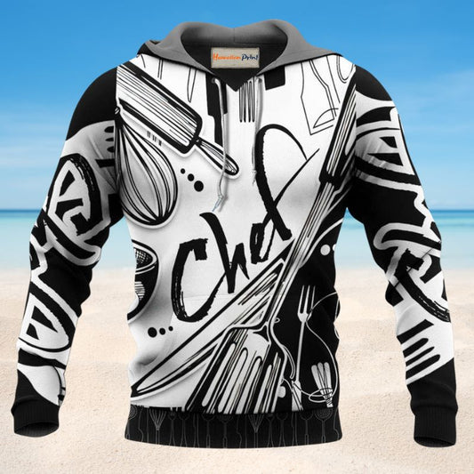 Black White Classic Chef Hoodie For Weekend Adventures Casual Style And Relaxed Comfort