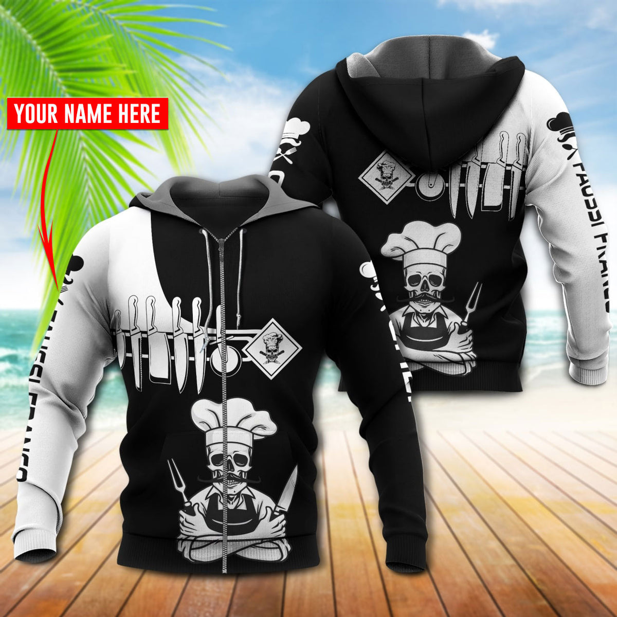 Black White Chef Skull Personalized Hoodie For Alternative Events Seasonal Outings And Gift Ideas