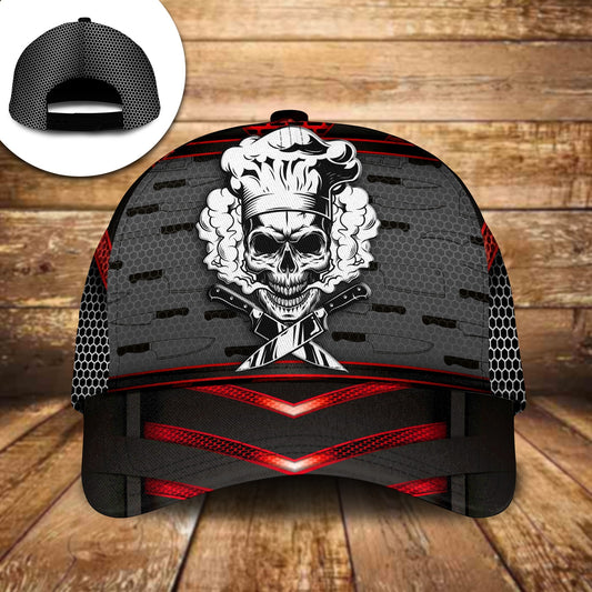 Chef Skull Red Black Cooking Classic Cap For Everyday Accessories Festivals And Relaxed Outings