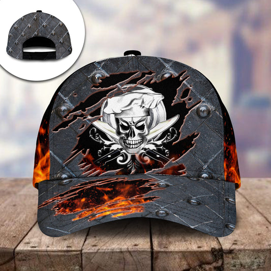 Chef Skull Fire Cooking Classic Cap For Comfortable Casual Wear Holidays And Outdoor Trips