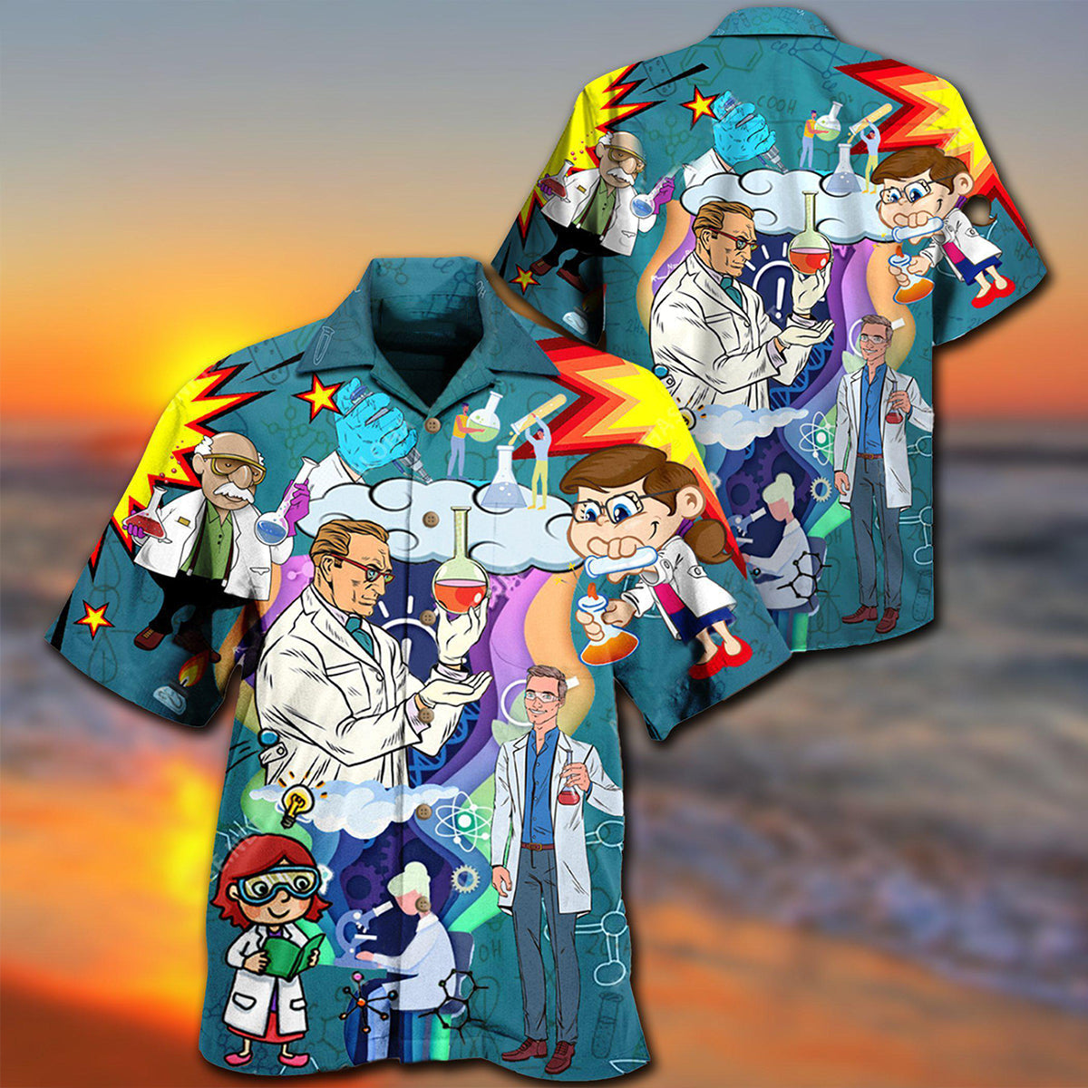 Chemistry Hawaiian Shirt With All Over Print For Resort Travel Summer Outings And Casual Gatherings