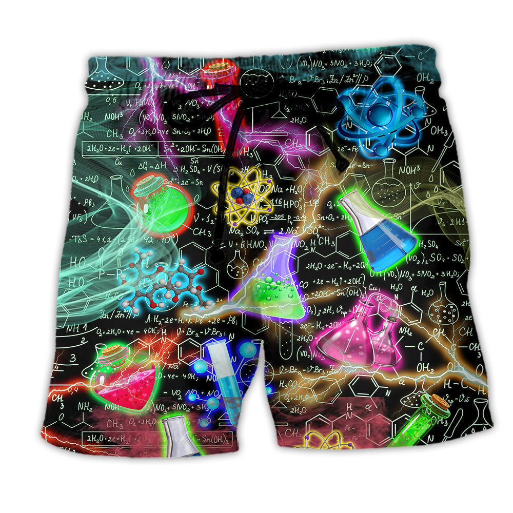 Chemistry Lightning Mysterious Beach Shorts Artwork Detail For Casual Warm Weather Outfits