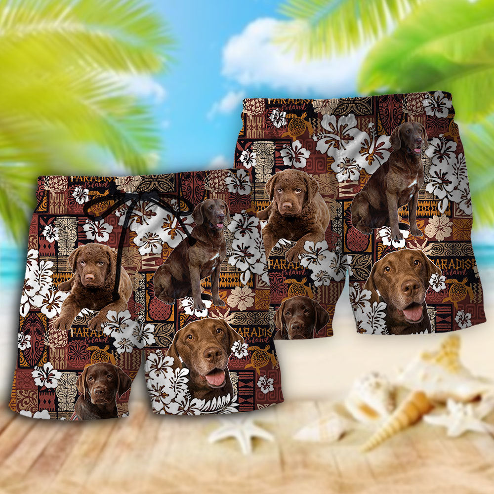 Chesapeake Bay Retriever Tropical Floral Beach Shorts For Tropical Getaways And Weekend Adventures