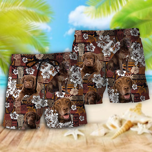 Chesapeake Bay Retriever Tropical Floral Beach Shorts For Tropical Getaways And Weekend Adventures