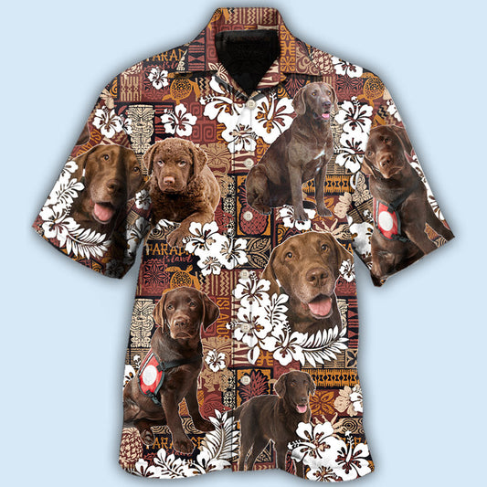 Floral Tropical Chesapeake Bay Retriever Hawaiian Shirt For Coastal Travel, Casual Events, And Comfortable Summer Wear