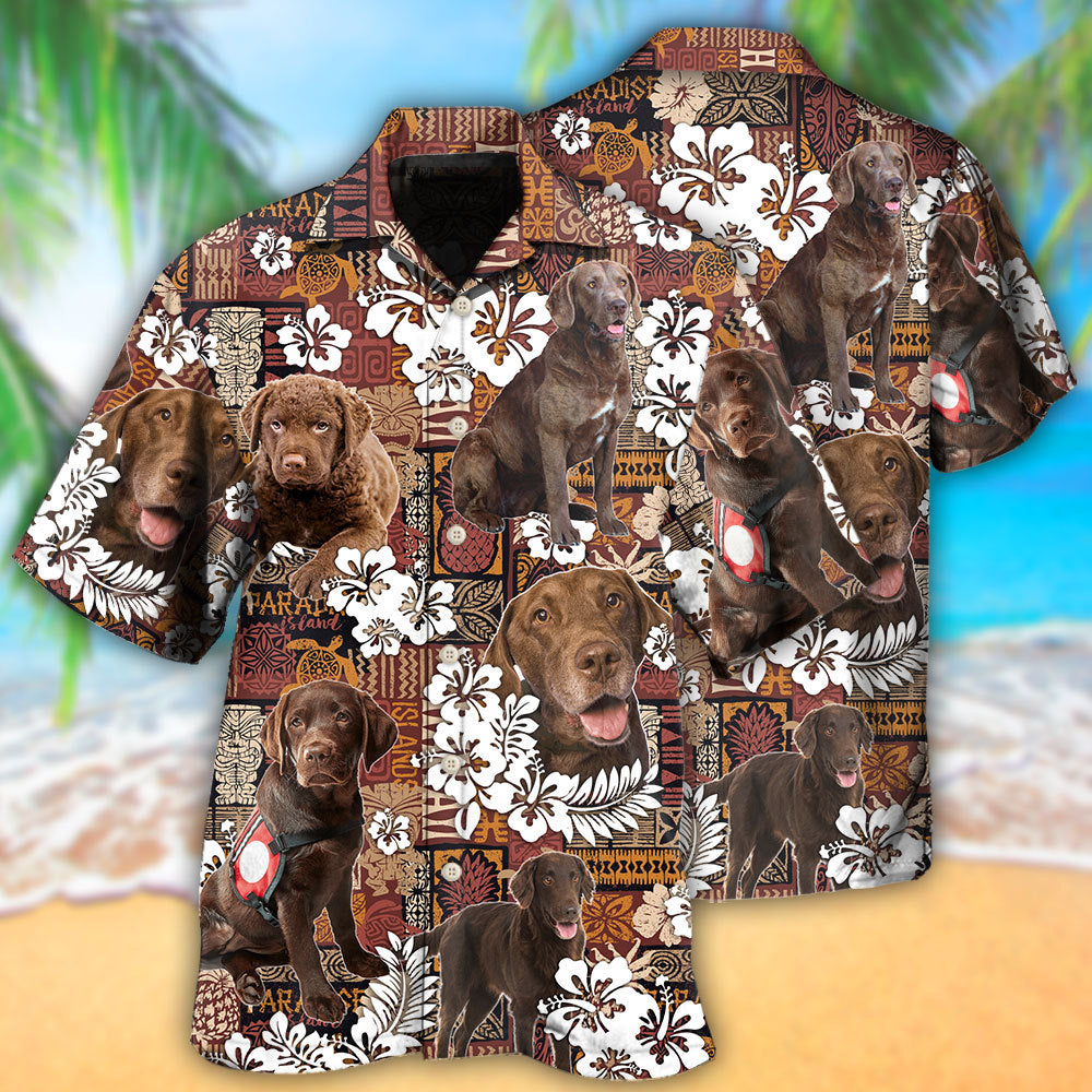 Floral Tropical Chesapeake Bay Retriever Hawaiian Shirt For Coastal Travel, Casual Events, And Comfortable Summer Wear